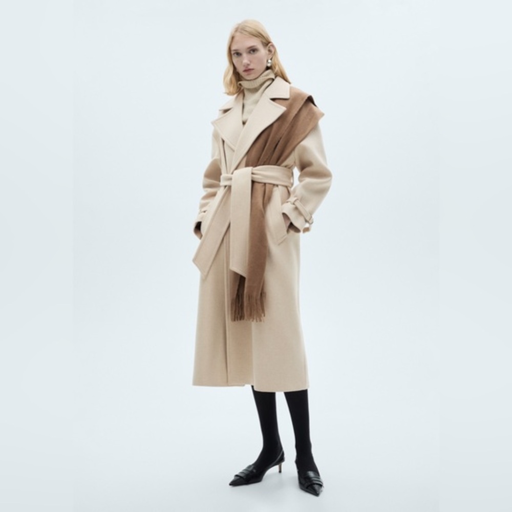 MANGO Maxi Lapel Manteco Wool Coat Light/Pastel Grey